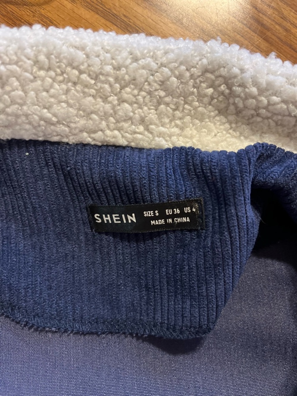 SHEIN Navy Blue/Brown Corduroy Jacket with White Sherpa Collar - Picture 2 of 6